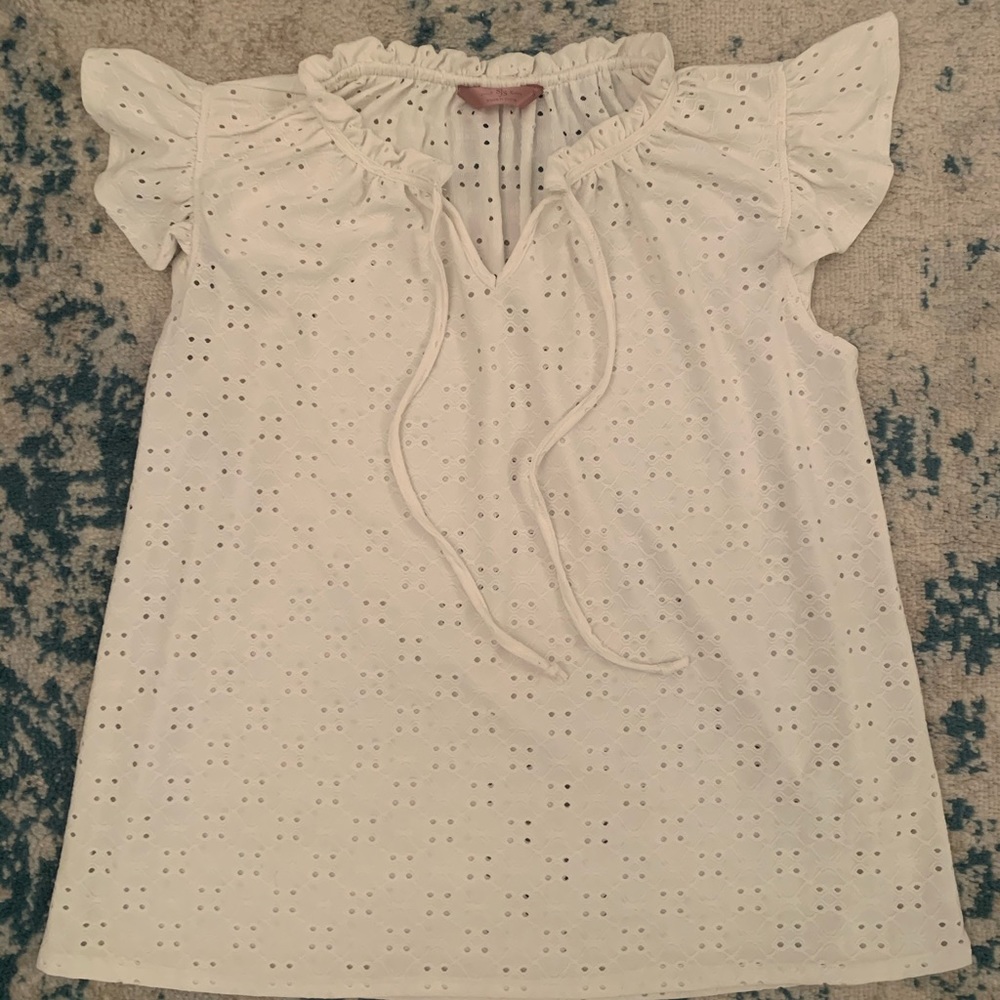 Sweet White Eyelet Top with Flutter Sleeves